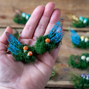 Double Fairy Wing Hair Clips with Real Moss and Mushrooms for Fairy Costumes, Fantasy Weddings, Unique Gifts