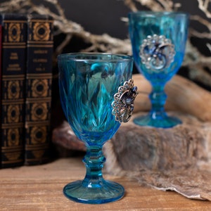 Blue Dragon Glass Goblet Set, Vintage Upcycled Goblets, Fairytale Wedding Glasses, Fantasy Wedding, Hand Fasting image 5