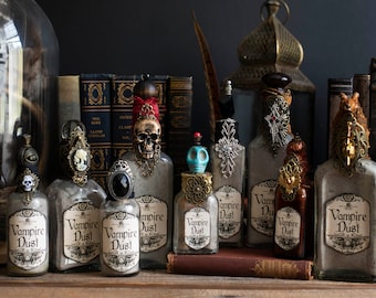 Large Vampire Dust Potion Bottles, Altered Art Potion Bottles, Halloween Decor, Upcycled Altered Glass Bottle, Dark Fairy Magic Potion