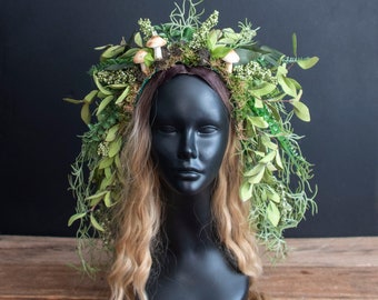 Forest Goddess Mushroom Headdress - Handcrafted Woodland Nymph Costume Headpiece, Fairy Costume, Wood Elf, Mother Nature