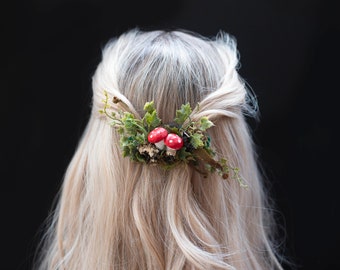 Handmade Red Amanita Mushroom French Barrette for Forest Weddings, Hand Fasting, Fairy Costumes - Unique Floral Hair Accessory