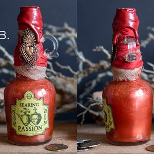 Searing Passion Potion Bottle, Love Potion, Halloween Potions, Halloween Decor, Valentine Potions, Wizard School, Altar Decor, Recycled Style B