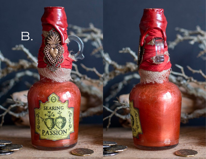 Searing Passion Potion Bottle, Love Potion, Halloween Potions, Halloween Decor, Valentine Potions, Wizard School, Altar Decor, Recycled Style B