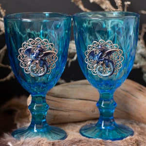 Blue Dragon Glass Goblet Set, Vintage Upcycled Goblets, Fairytale Wedding Glasses, Fantasy Wedding, Hand Fasting image 8