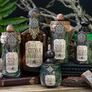 Dark Forest Potion Bottle: Botanical Apothecary Jar with Cedar