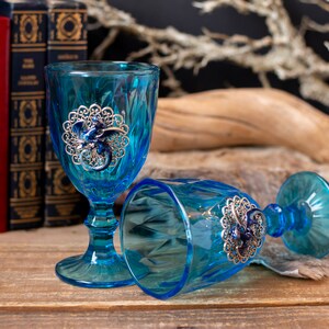 Blue Dragon Glass Goblet Set, Vintage Upcycled Goblets, Fairytale Wedding Glasses, Fantasy Wedding, Hand Fasting image 4