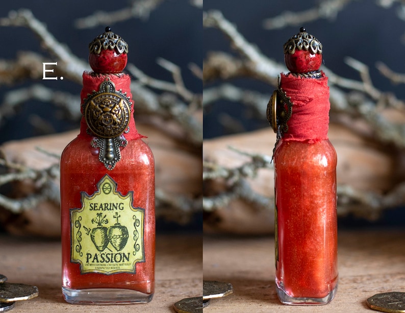 Searing Passion Potion Bottle, Love Potion, Halloween Potions, Halloween Decor, Valentine Potions, Wizard School, Altar Decor, Recycled Style E