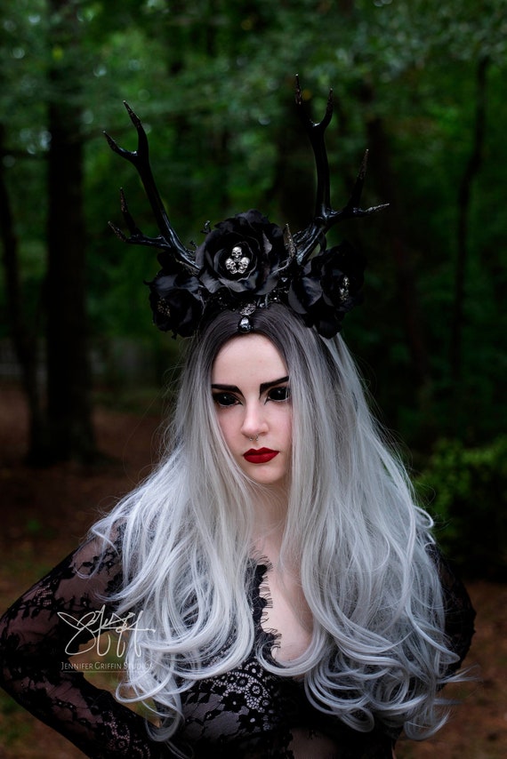 Skull Flower Antler Headdress Dark Fairy Crown for Fairy - Etsy