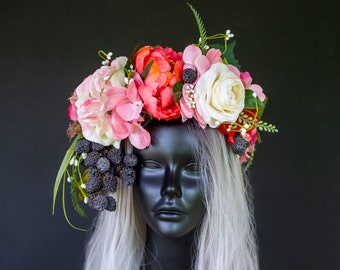 Flower Crown, Flower Headdress, Dionysus Head Piece, Fairy Queen Headdress, Woodand Fairy, Fairy Costume, Goddess Crown, Head Wreath