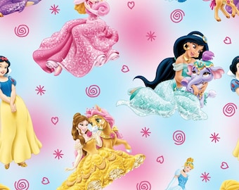 Disney Princess Cartoon Print Cotton Fabric - Perfect for Quilting & Crafts (Half Yard)