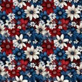 Patriotic Flowers Fabric Red White Blue Floral Cotton Fabric 4th of July Fabric Independence Day Fabric 100% Cotton Fabric By The Half Yard