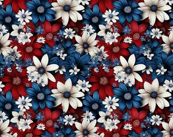 Tissu fleurs patriotiques Tissu coton floral rouge blanc bleu 4 juillet Tissu fête de l'indépendance Tissu 100 % coton par mètre et demi