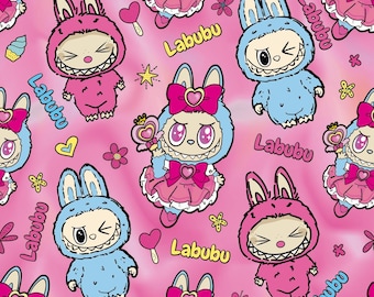 Tkanina z motywem magicznych potworów, tkanina z motywem lalki potwora, tkanina z motywem króliczka Kawaii, tkanina z motywem kreskówkowym, 100% bawełny, pół jarda