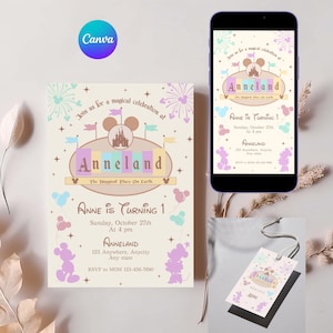 Invitación de cumpleaños de ratón, plantilla editable, descarga digital, fiesta divertida