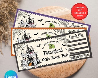 Editable Oogie Boogie Bash Ticket, Gift Reveal Surprise Trip, Halloween Printable Digital Template Instant Download