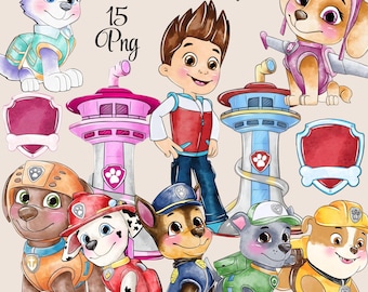 Watercolor Clipart, kids png, cartoon Png bundle handmade, Digital File, Clip Art  Files, Instant Download