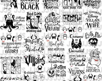 Paquete de villanos en formato SVG y PNG, Bad Girls Friends SVG, Chillin Villain SVG, Villanos de Halloween SVG, descarga digital