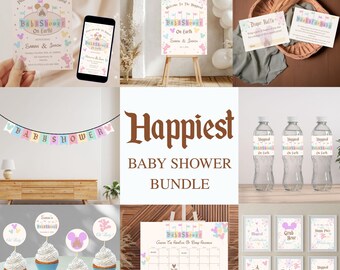 Mouse Baby Shower personalized welcome sign, Happiest Baby Shower invitation, Books for Baby, Diaper Raffle Set, Instant Download