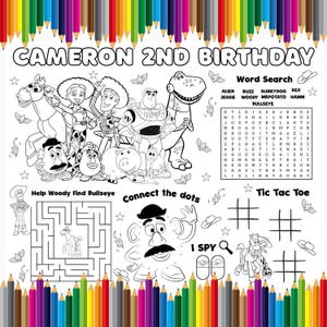 Toy Story Birthday Party Activity Sheet, Woody Party Coloring, Birthday Party Placemat (Digital File) image 4