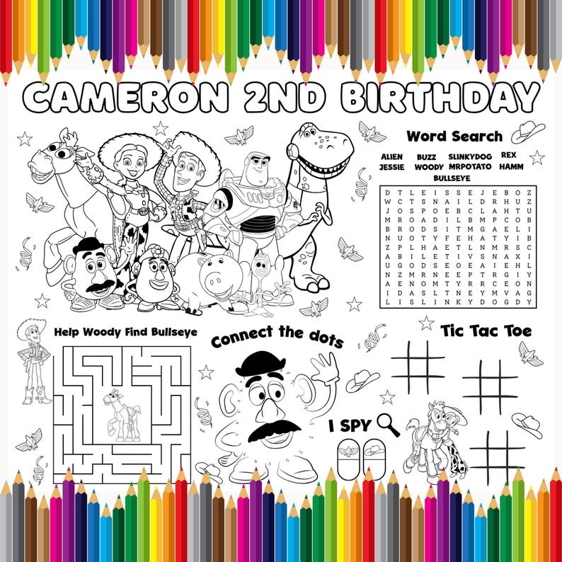 Toy Story Birthday Party Activity Sheet, Woody Party Coloring, Birthday Party Placemat (Digital File) image 4