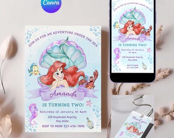 Editable Little Mermaid Birthday Invitation, Mermaid Party Invite, Digital Download, Under the Sea Theme Card