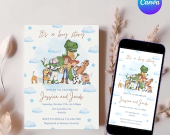 Es ist eine Boy Story-Babyparty-Einladung, Story Freunde Digital und Printable einladen