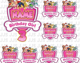 Personalized Dog Girl Birthday PNG, Custom Cartoon Family Design, (Digital Download)