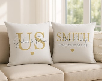 Personalized Wedding Pillow | Custom Couples Names & Established  Date |  Newlywed Gift | Family Name Pillow | Custom Home Decor | Bride