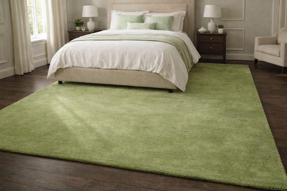 Sage Green Rug, Plush Area Rug, Minimalist Modern Carpet, Soft Shag Rug, Large Living Room Rug, Luxury Solid Green Rug, Handmade Style Rug
