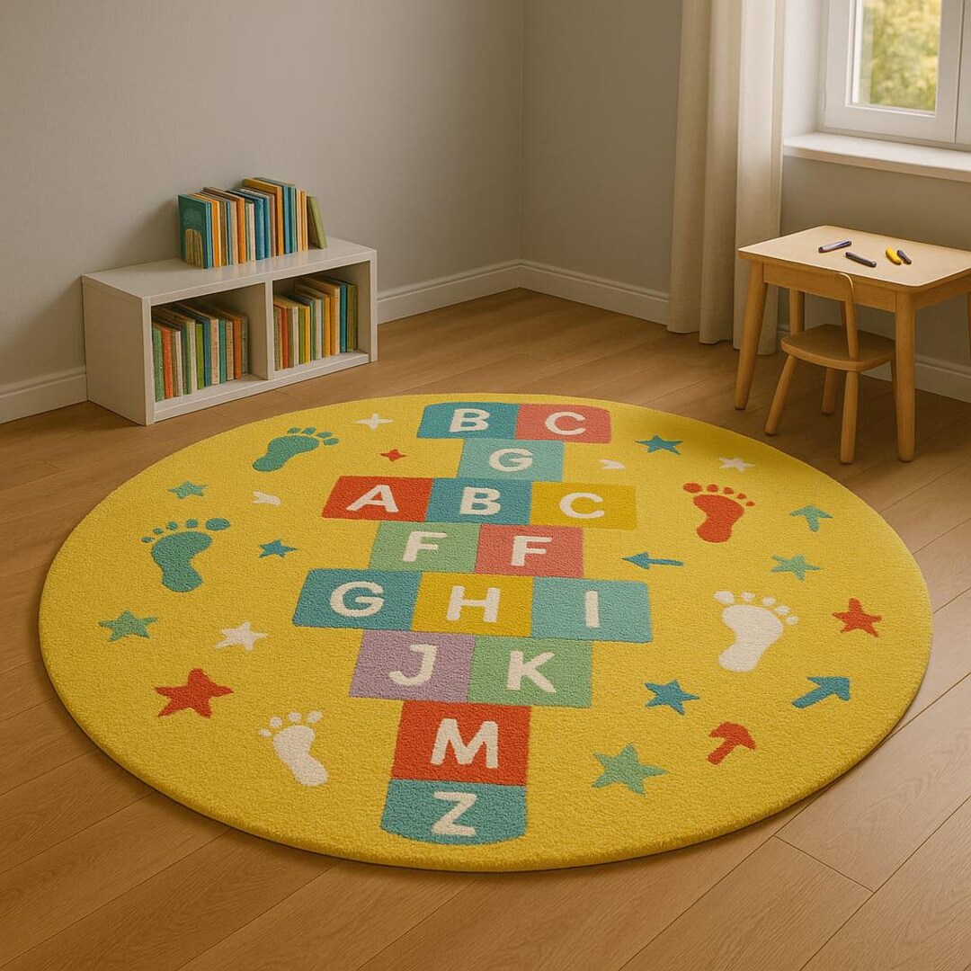 Circular Abc Rug Round ABC Educational Rug for Kids Room – Handmade Play Mat for ...