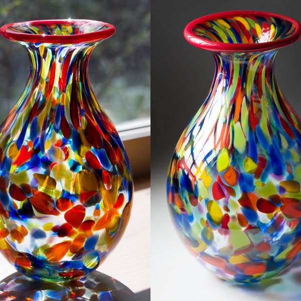 Hand Blown Glass Vase with Multicolor Dots