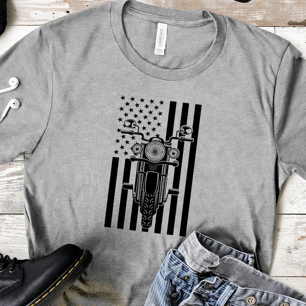 Motorcycle with US Flag, Biker Shirt, American Cruiser, Street Bike, Sublimation Transfer, Ready to Press, Iron On, DIY Shirt, Gift for Dad