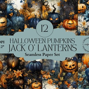 Halloween Orange & Blue Jack o&#39;Lantern Pumpkins for Card Making, Junk Journaling, Planner Pages, Halloween Decoupage, Ephemera, Invitations