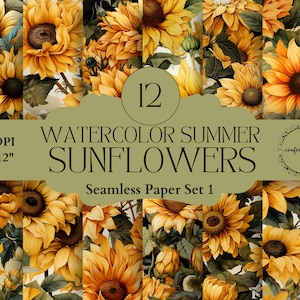 Summer Sunflowers Watercolor Papers, Botanical Images for Card Making, Junk Journals, Planner Pages, Wedding Printables, Decoupage, Ephemera