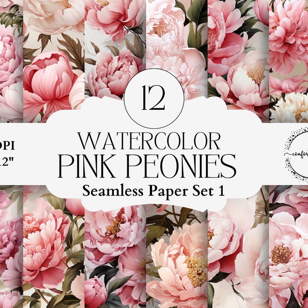 Pink Peonies Floral Watercolor Papers, Botanical Images for Card Making, Junk Journals, Planner Pages, Party Printables, Decoupage, Ephemera