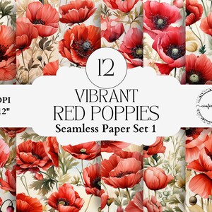 Papier aquarelle sans couture de coquelicots rouges vibrants, motif floral, images botaniques pour la fabrication de cartes, journal indésirable, fête, découpage, éphémères