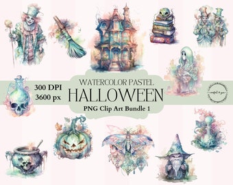 Halloween Pastel Clip Art PNG Bundle, Clip Art for Card Making, Planners, Invitations, Junk Journaling, Albums, Scrapbooking, Ephemera