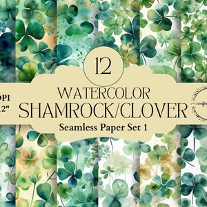 Papiers numériques aquarelle trèfle et trèfle à quatre feuilles pour la Saint-Patrick, prêt pour toile, journal indésirable, articles d'agenda, faire-part, calendriers