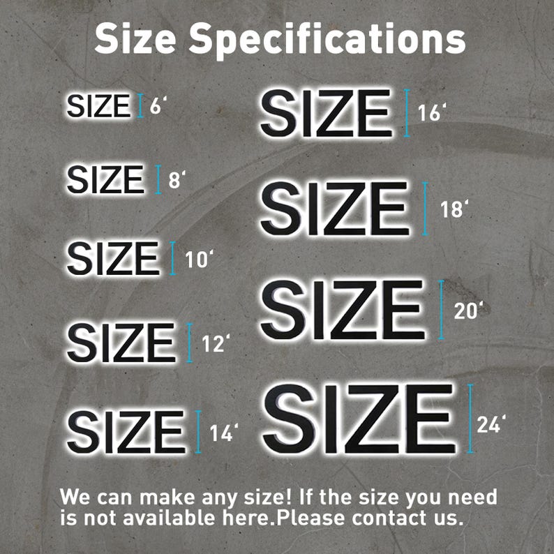 Puede incluir: Una tabla gris titulada Size Specifications que enumera varios tama&ntilde;os en pies, incluyendo 6', 8', 10', 12', 14', 16', 18', 20' y 24'. El texto dice: We can make any size! If the size you need is not available here. Please contact us.