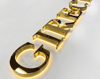 Letrero LED metálico personalizado, letrero con logotipo comercial iluminado, letrero retroiluminado 3D, letrero para recepción de oficina o local comercial.