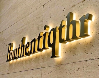 Custom LED Backlit Logo Sign, 3D Metal Business Logo Sign, Storefront Wall Sign, Stainless Steel Illuminated Letters