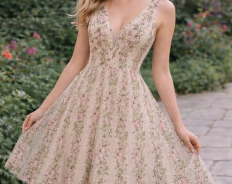 Luxury Floral Embroidered Maxi Dress – Deep V Neck Sleeveless Mesh Evening Gown, Elegant Vintage Prom Party Dress
