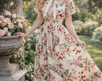 Floral Mesh Midi Dress Women – Elegant Vintage Tulle Party Wedding Guest Summer Dress