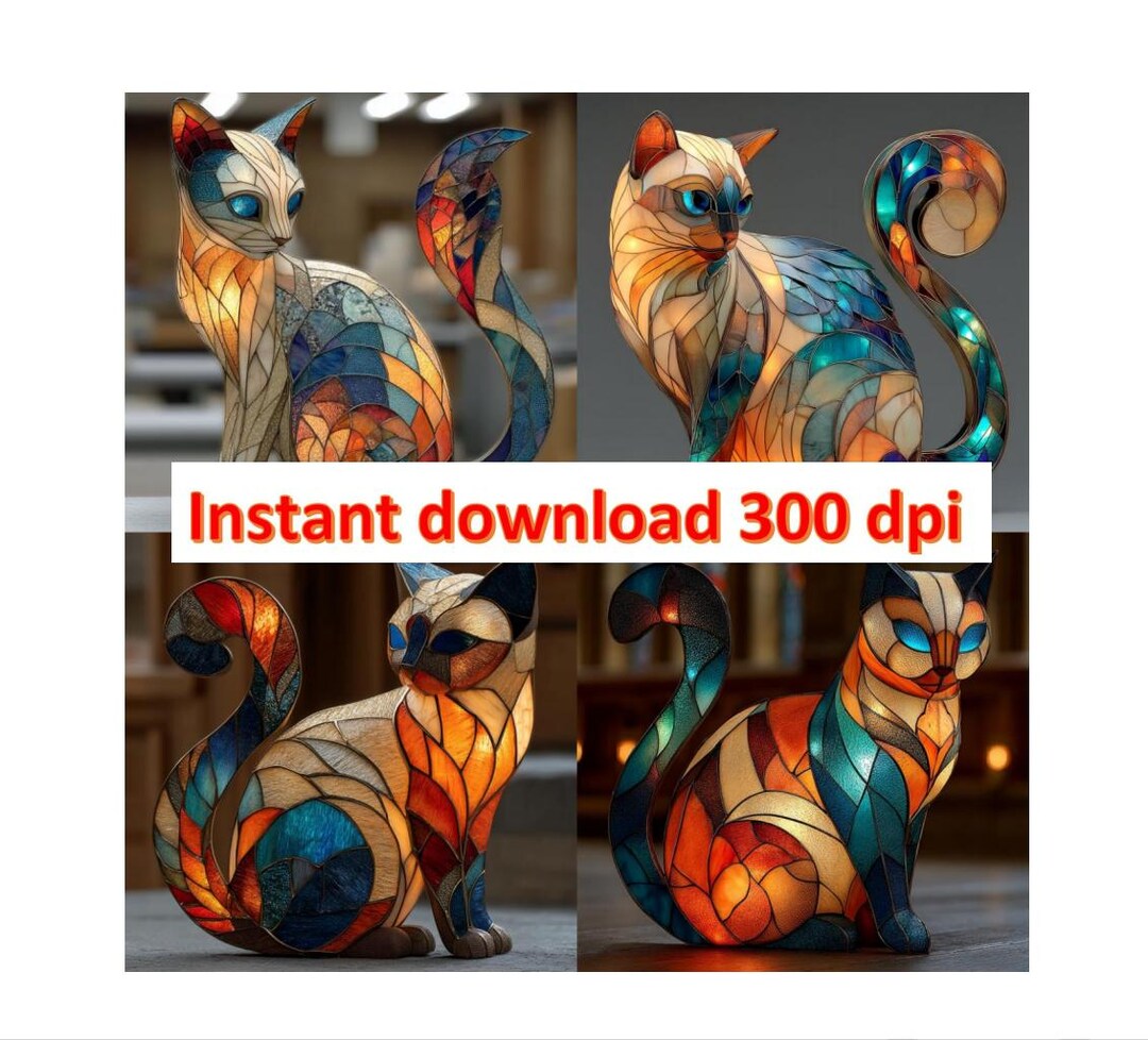 Stained Glass Cat Art Print Set - Instant Download 300dpi | Digital ...