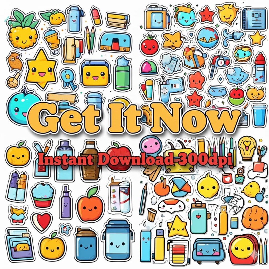 Kawaii Doodle Sticker Set - 100+ Hand-drawn Icons for Planners, Crafts ...