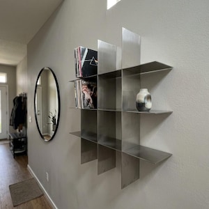 Stainless Steel Wall Shelf | Modern Geometric Floating Shelf | Industrial Metal Wall Decor | Sculptural Display Shelf