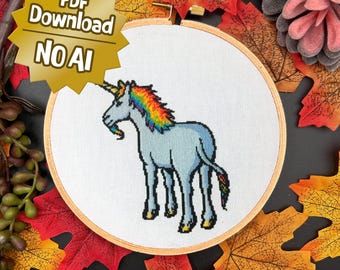 Rainbow Unicorn | Small Sized Counted Cross Stitch Pattern | Beginner/Easy