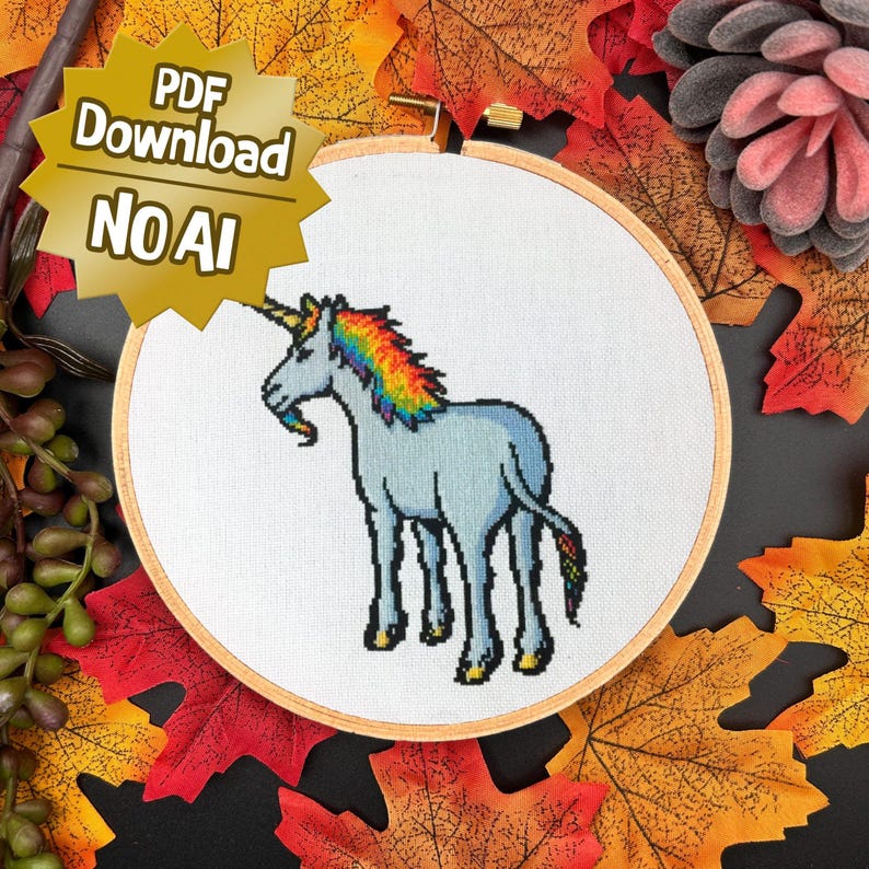 Licorne arc-en-ciel | Petit motif de point de croix compté | Débutant/Facile image 1
