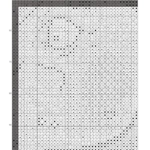 May include: A black and white cross-stitch pattern chart titled Dinosaurs, featuring a grid layout with numbered rows from 50 to 100 and columns from 160 to 190. The grid contains various geometric symbols, and the footer displays copyright text.