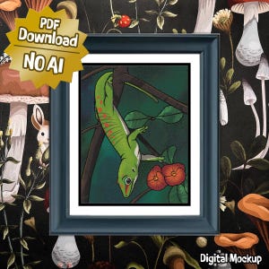 Green Gecko - Large Counted Cross Stitch Pattern, Intermediate Difficulty image 1